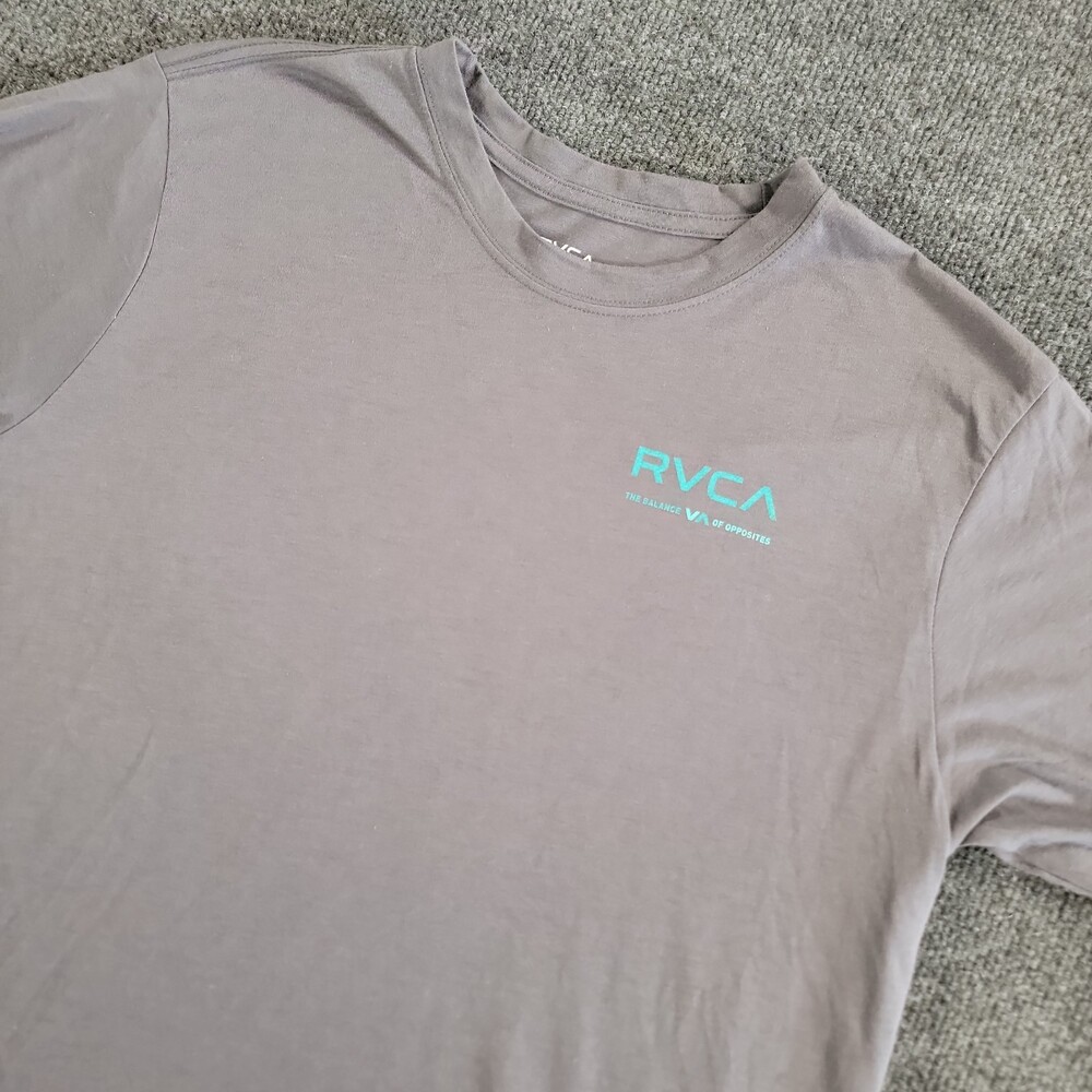 RVCA Men's Gray Graphic Logo Print Crew Neck Short Sleeve T-Shirt Medium